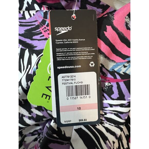 Speedo Women's 10 Swimsuit One Piece Moderate Cut Festival Fuchsia Animal Swirl - Picture 7 of 14